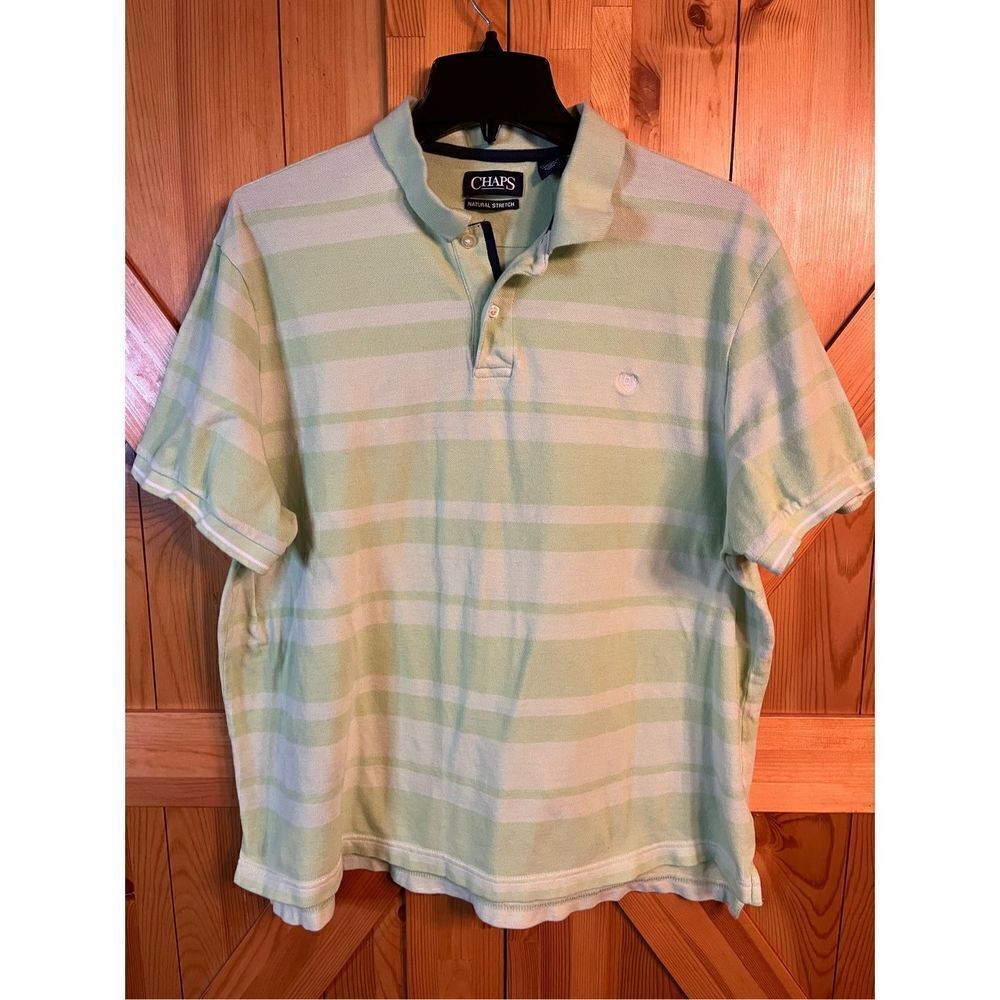 Chaps Natural Stretch Polo Shirt Mens 2XL XXL Short Sleeve Striped Cotton (1916)